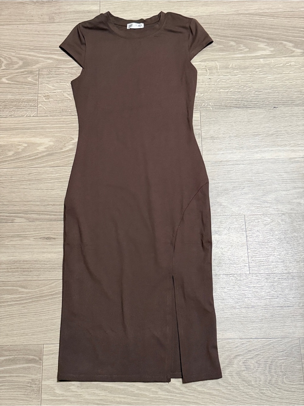 Brown Slim Cap-Sleeve Midi Dress